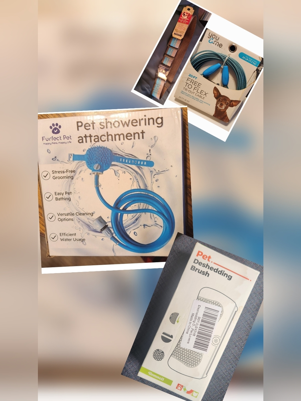 *New Pet Supplies** Showering Attachment, Tie-out Cable, Collar Deshedding Brush